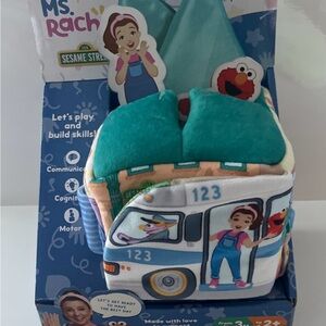 Sesame Street Teal Plush School Bus Toy with Ms. Rachel and Elmo